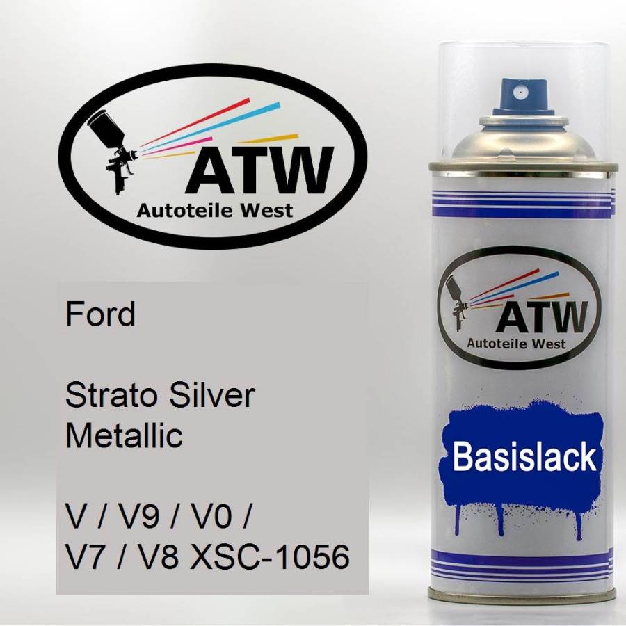 Ford, Strato Silver Metallic, V / V9 / V0 / V7 / V8 XSC-1056: 400ml Sprühdose, von ATW Autoteile West.